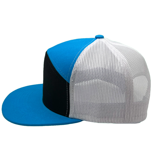 HCHC Wholesale Blank 7-Panel Black/White/Neon Blue